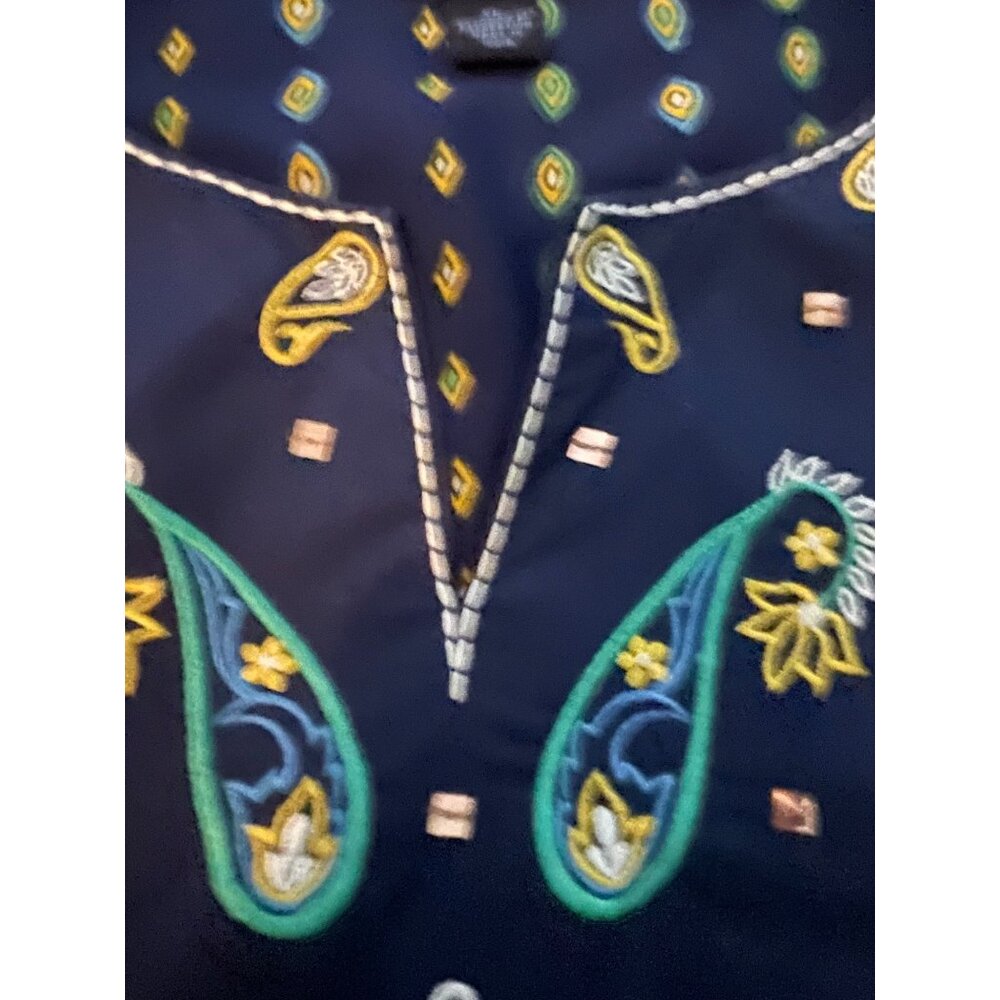 Westbound Womens XL Boho Embroidered V-Neck Pullover Blouse  Navy/Green Sequins - Picture 4 of 15